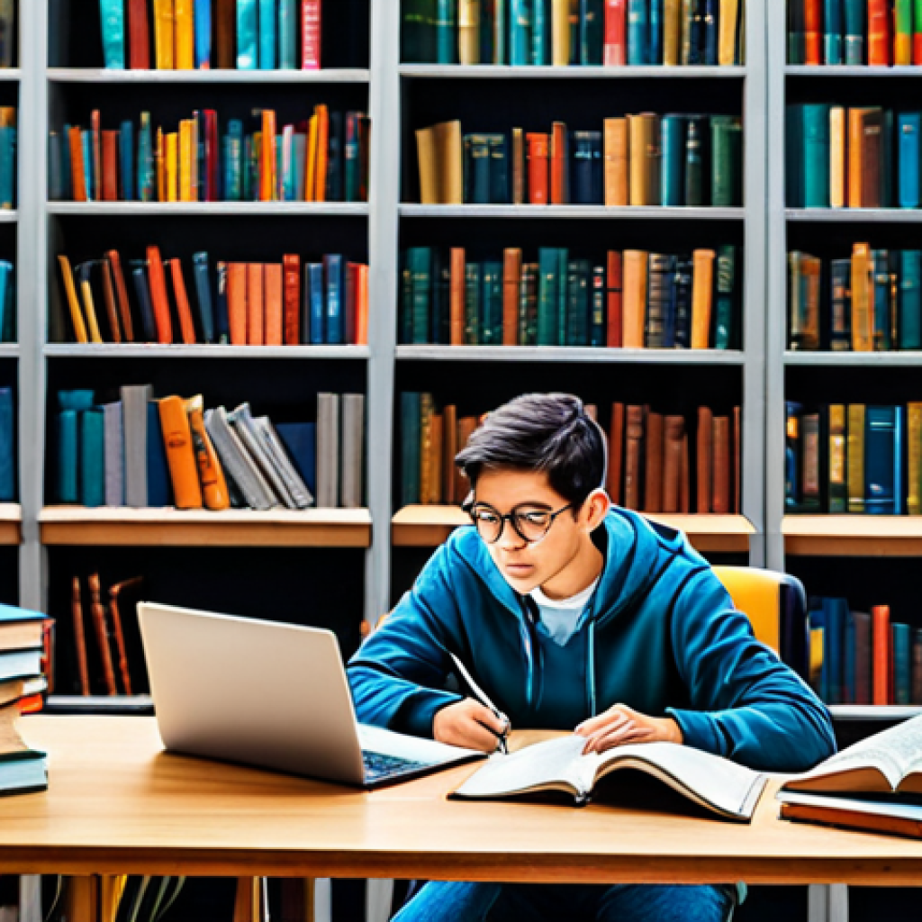 콘텐츠 크리에이터의 자기 계발 습관 - Growth Mindset - Studying**
"A student, fully clothed in casual attire, studying diligently at a li...