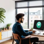 Home 18 콘텐츠 제작 도구 사용법 완벽 가이드 - A modern creative workspace featuring a young professional content creator editing a vibrant social ...